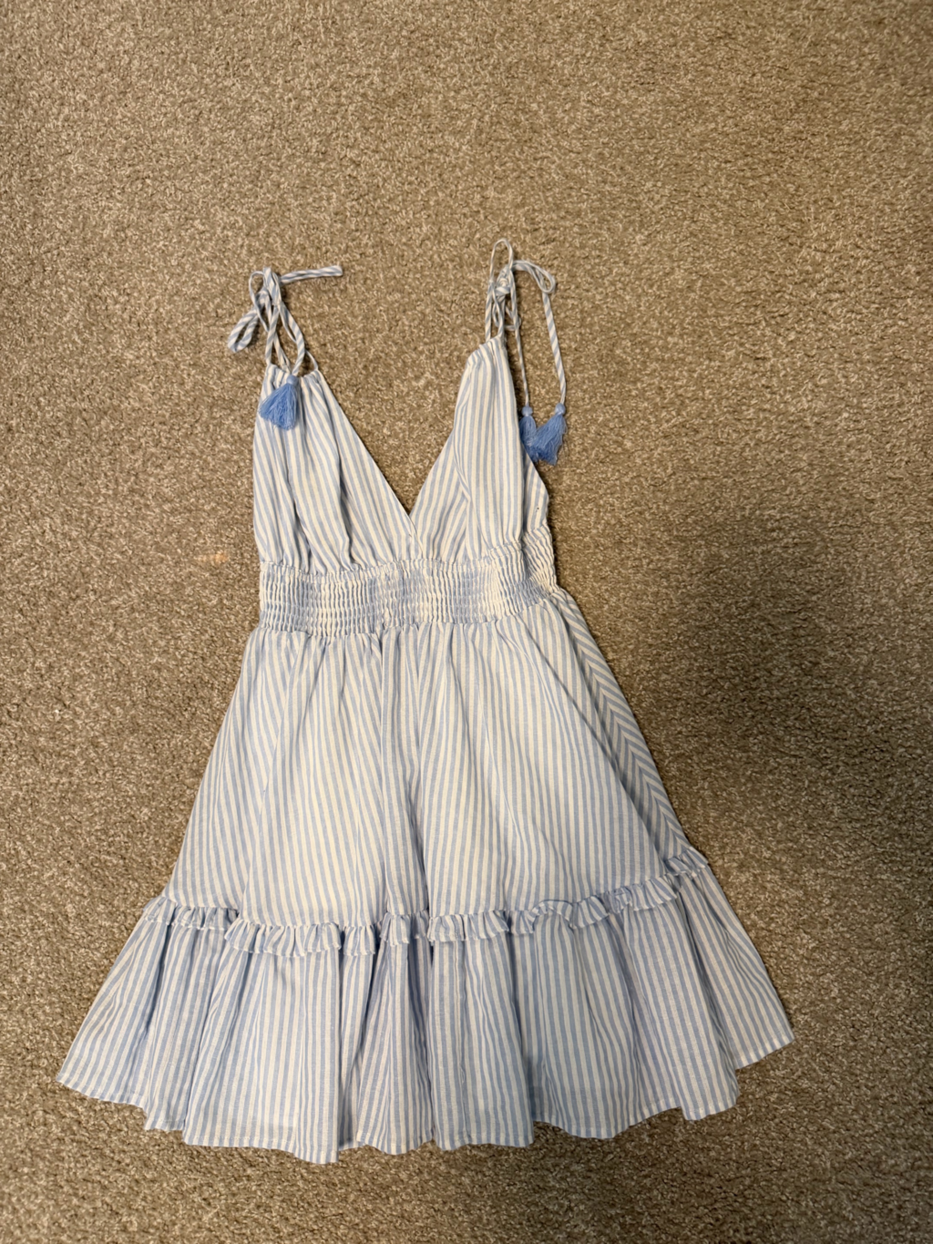 Light Blue & White Striped Tie-Shoulder Sundress